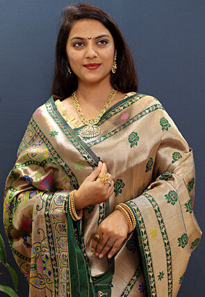 Woven Art Silk Saree in Golden