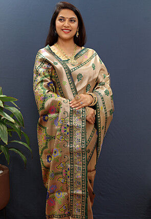 Woven Art Silk Saree in Golden