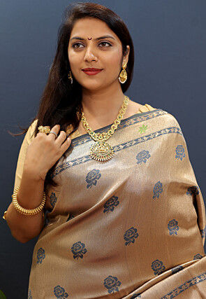 Woven Art Silk Saree in Golden