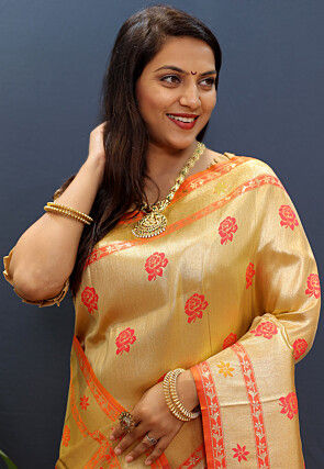 Woven Art Silk Saree in Golden