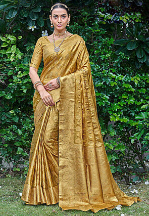 Woven Art Silk Saree in Golden