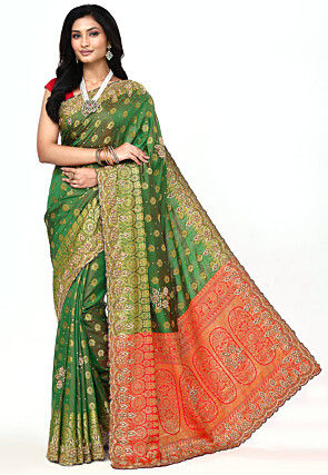 Woven Art Silk Saree in Green
