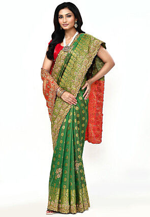 Woven Art Silk Saree in Green