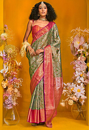 Woven Art Silk Saree in Green