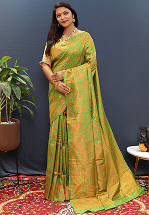 Woven Art Silk Saree in Green