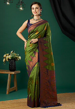 Woven Art Silk Saree in Green