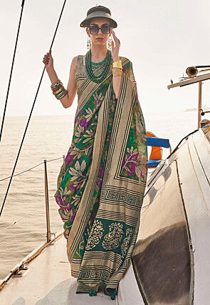 Woven Art Silk Saree in Green