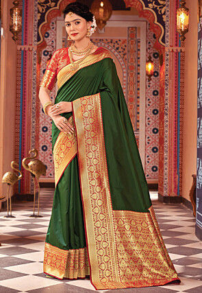 Woven Art Silk Saree in Green