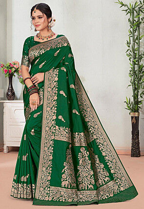 Woven Art Silk Saree in Green