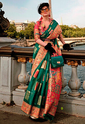 Woven Art Silk Saree in Green