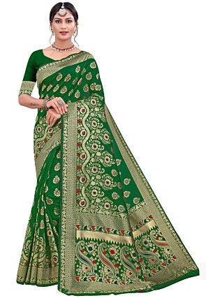 Woven Art Silk Saree in Green