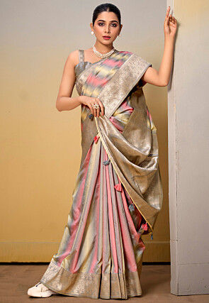 Woven Art Silk Saree in Grey and Multicolor