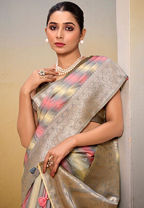 Woven Art Silk Saree in Grey and Multicolor