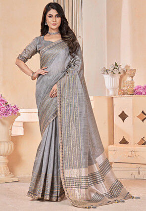 Woven Art Silk Saree in Grey