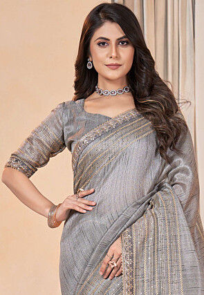 Woven Art Silk Saree in Grey