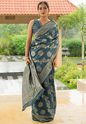 Woven Art Silk Saree in Grey