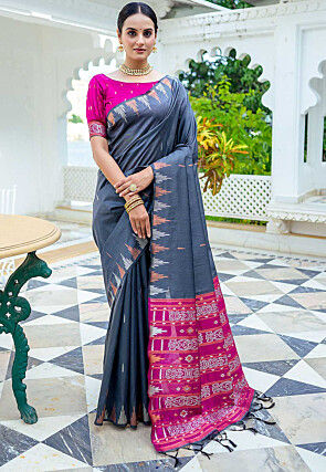 Stunning Grey Paithani Cotton Silk Saree - Shop Now! – Luxurion World