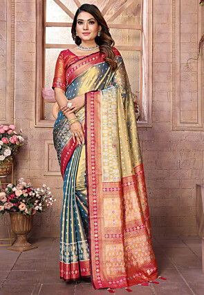 Woven Art Silk Saree in Grey