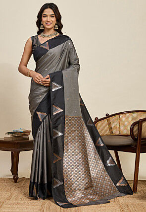 Woven Art Silk Saree in Grey