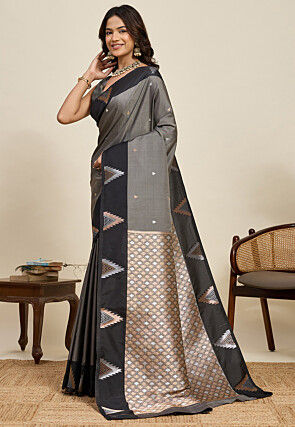 Woven Art Silk Saree in Grey