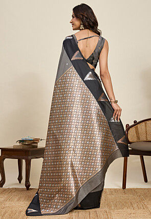 Woven Art Silk Saree in Grey