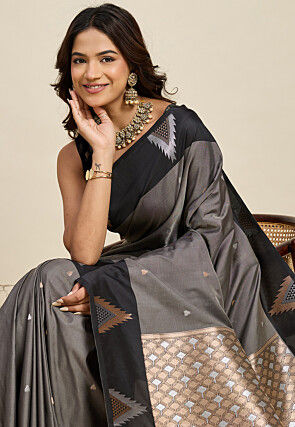 Woven Art Silk Saree in Grey