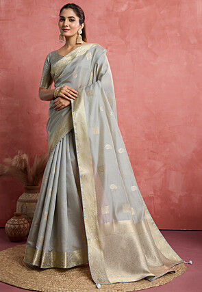Woven Art Silk Saree in Grey