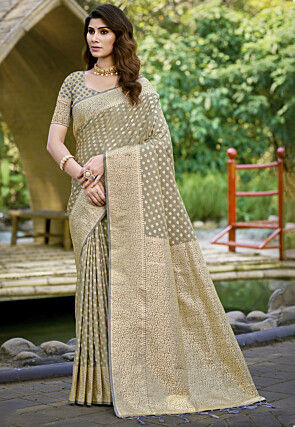 Woven Art Silk Saree in Grey