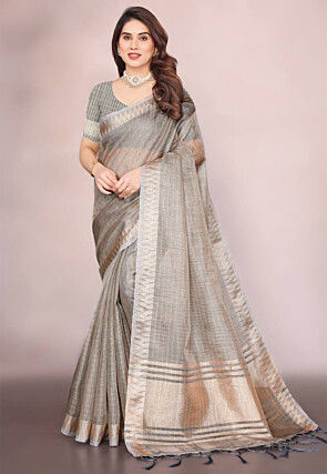 Woven Art Silk Saree in Grey