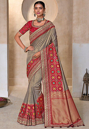 Woven Art Silk Saree in Grey