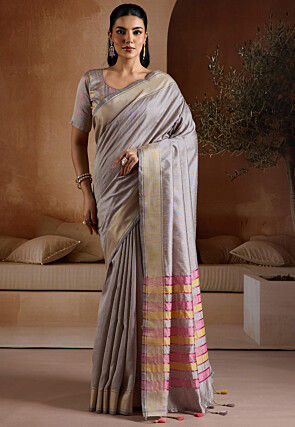 Woven Art Silk Saree in Grey