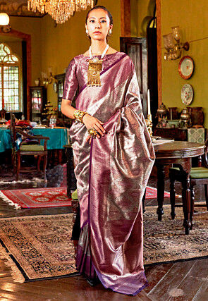 Woven Art Silk Saree in Grey