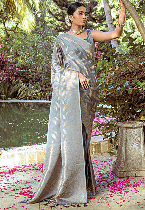Woven Art Silk Saree in Grey