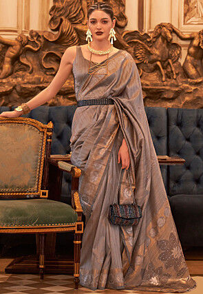 Woven Art Silk Saree in Grey