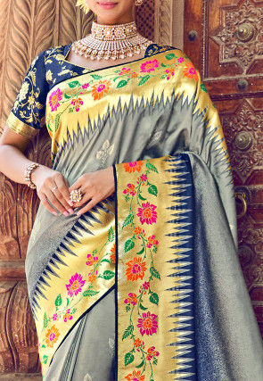 Woven Art Silk Saree in Grey