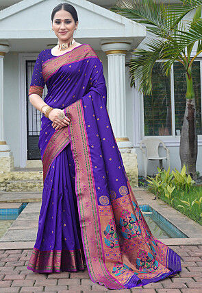 Woven Art Silk Saree in Indigo Blue