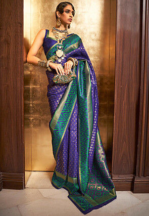 Blue Silver Zardousi Makhmal Silk Saree