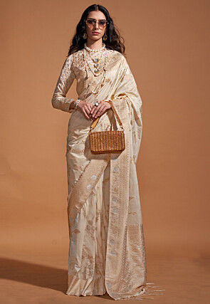 Woven Art Silk Saree in Light Beige
