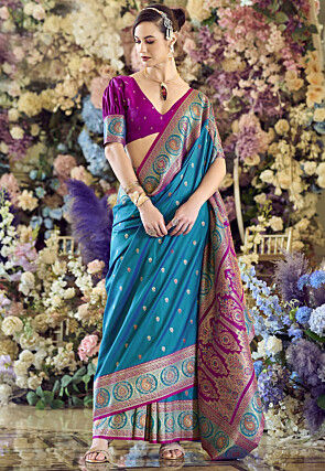 Woven Art Silk Saree in Light Blue