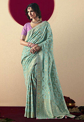 Woven Art Silk Saree in Light Blue