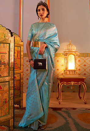 Woven Art Silk Saree in Light Blue