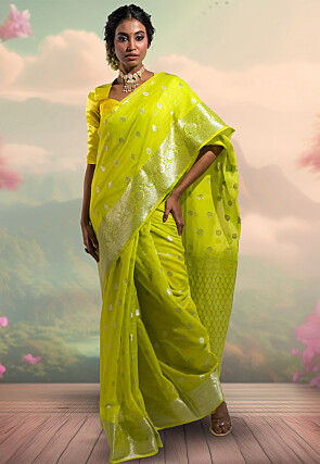 Woven Art Silk Saree in Light Green