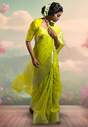 Woven Art Silk Saree in Light Green