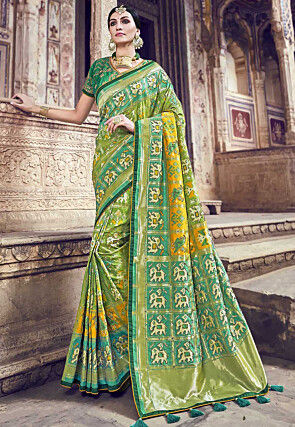 Woven Art Silk Saree in Light Green