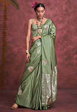 Woven Art Silk Saree in Light Green