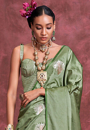 Woven Art Silk Saree in Light Green