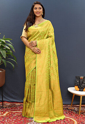Woven Art Silk Saree in Light Green