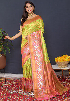 Woven Art Silk Saree in Light Green
