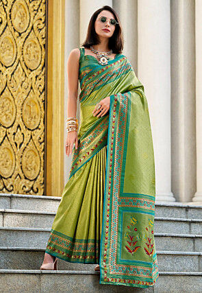 Woven Art Silk Saree in Light Green