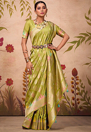 Woven Art Silk Saree in Light Green